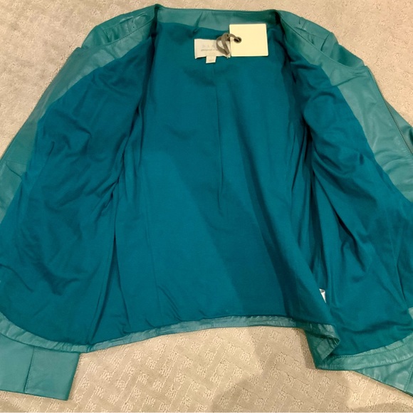 Hinge Teal Blue/Green Scalloped Leather Jacket sz l - Picture 3 of 4